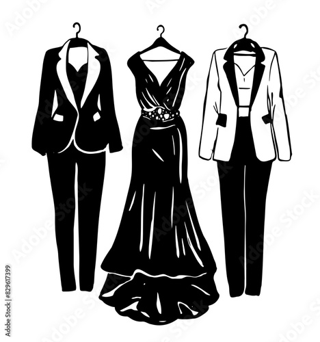Wardrobe Of Clothes Contour Vector Drawing