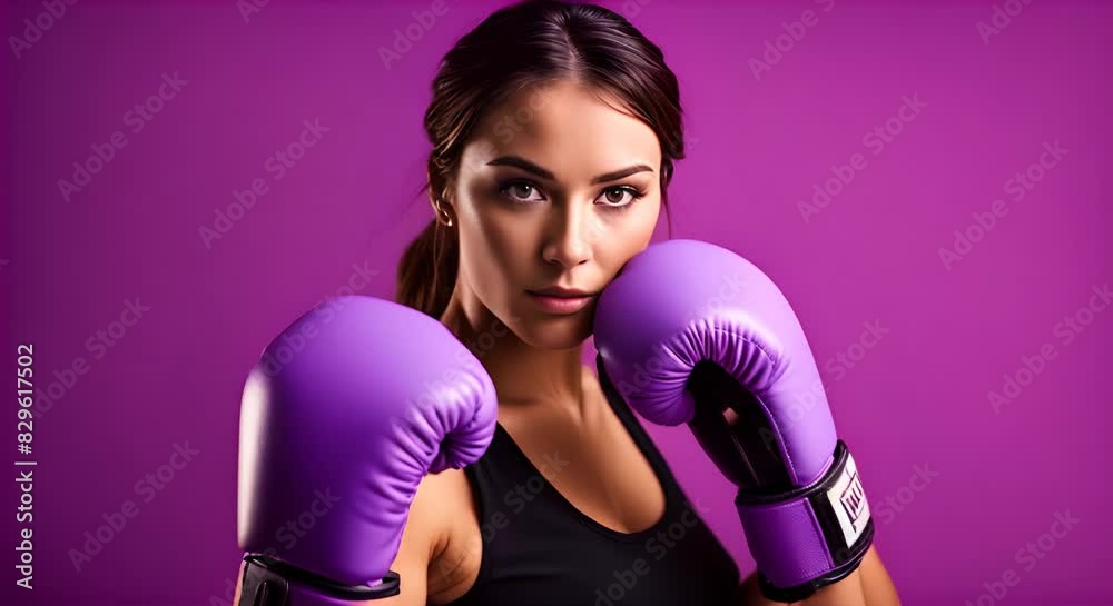 Woman with lilac boxing gloves. Feminism. Woman with lilac boxing gloves. Feminism.