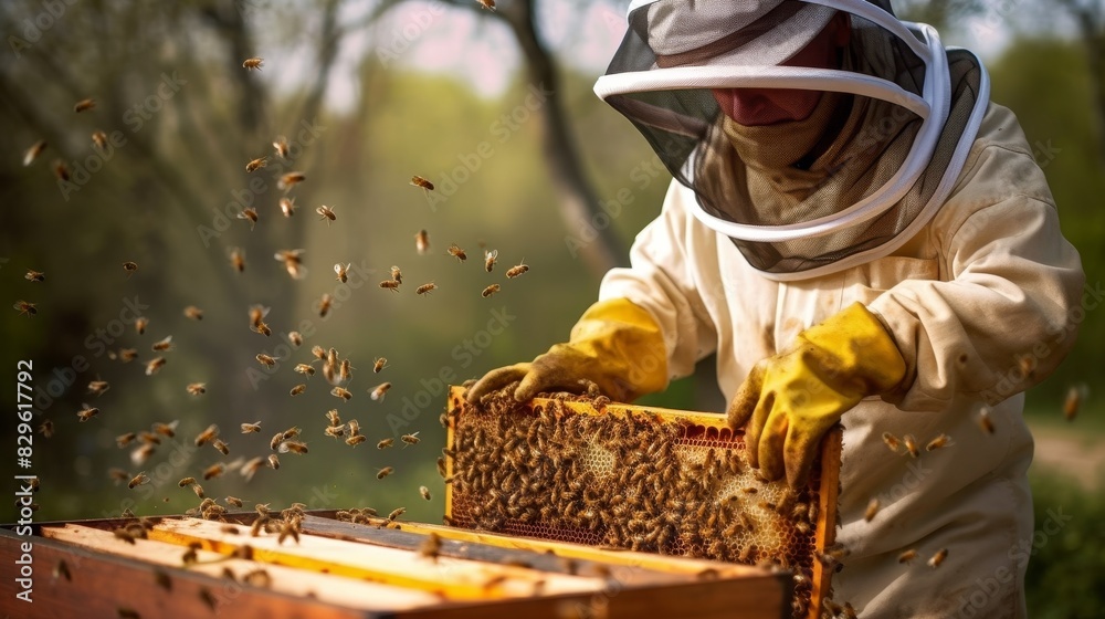 beekeeper collects honey. The process of collecting honey in the apiary beekeeper collects honey. The process of collecting honey in the apiary