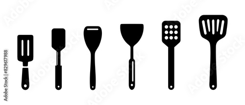 Slotted spoon, kitchen Spatula, Skimmer Spoon, large spoon,  kitchen utensil, Kitchen spoon silhouette black filled vector Illustration icon.