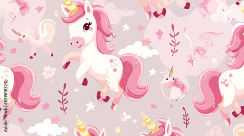 Cute pink unicorn. Seamless pattern. Cartoon vector i