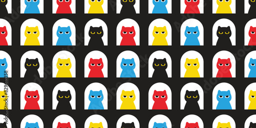 cat seamless pattern window kitten calico neko vector pet cartoon doodle gift wrapping paper tile background repeat wallpaper scarf isolated illustration design