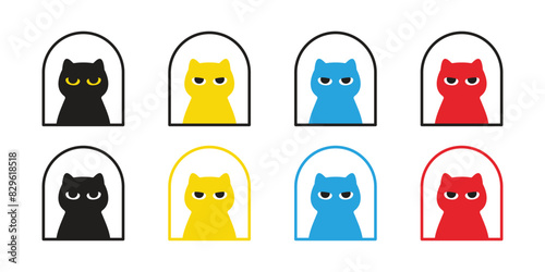 cat vector window kitten icon calico neko pet cartoon character munchkin illustration symbol clip art isolated design