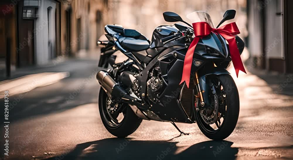 Motorcycle with a gift bow. Motorcycle with a gift bow.