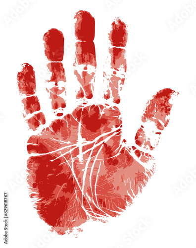 Red hand stop sign isolated on white background. Stop War hand symbol with red color splashes