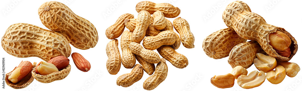 Peanuts collection, pealed and in a nutshell, isolated on a white background Peanuts collection, pealed and in a nutshell, isolated on a white background