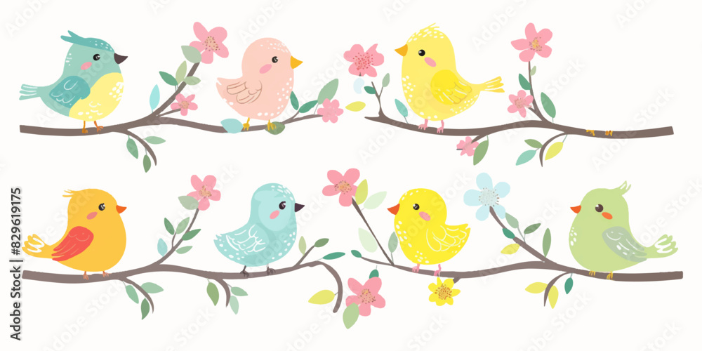 Vector illustration of bird set on white background