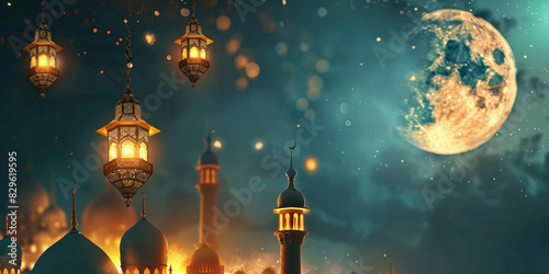 lantern and mosque eid ul adha background for full moon 