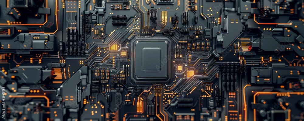 Detailed image of a computer motherboard with intricate circuitry and microchips, highlighting technology and electronics in high resolution. Detailed image of a computer motherboard with intricate circuitry and microchips, highlighting technology and electronics in high resolution.