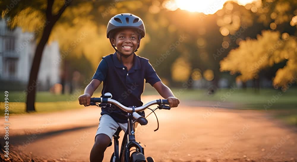 Black Child with a bike helmet in the park. Black Child with a bike helmet in the park.