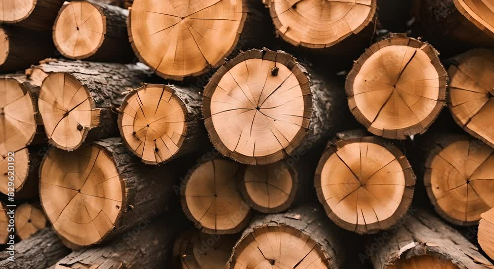 Felled tree trunks in the forest.