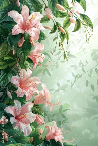 Pink Flowers and Green Leaves Painting
