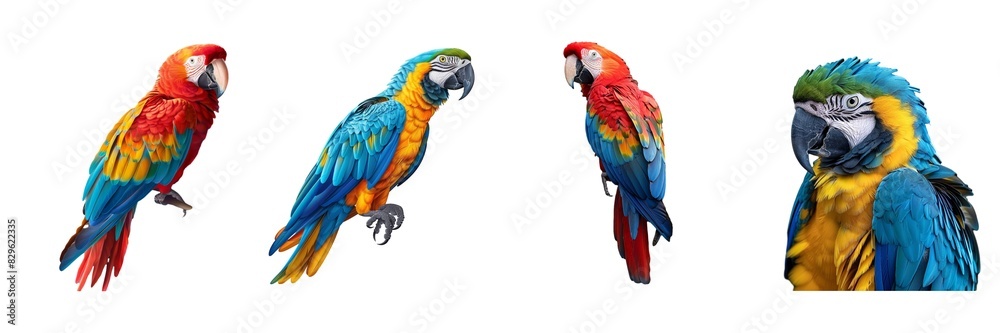 Fototapeta premium Collection of parrot isolated on transparent background. Generated Ai
