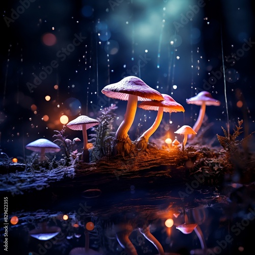 Magical Glow of Enchanted Mushrooms at Night