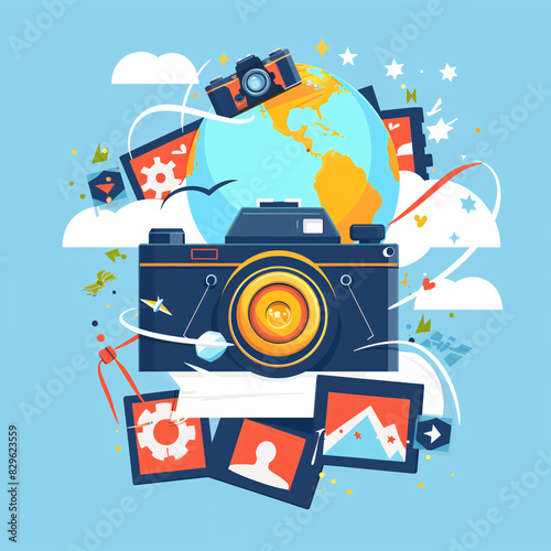 World Photography Day vector banner and logo. Celebrate Nature Photography Day with our social media post template featuring a line art camera design. Perfect for World Photography Day!
