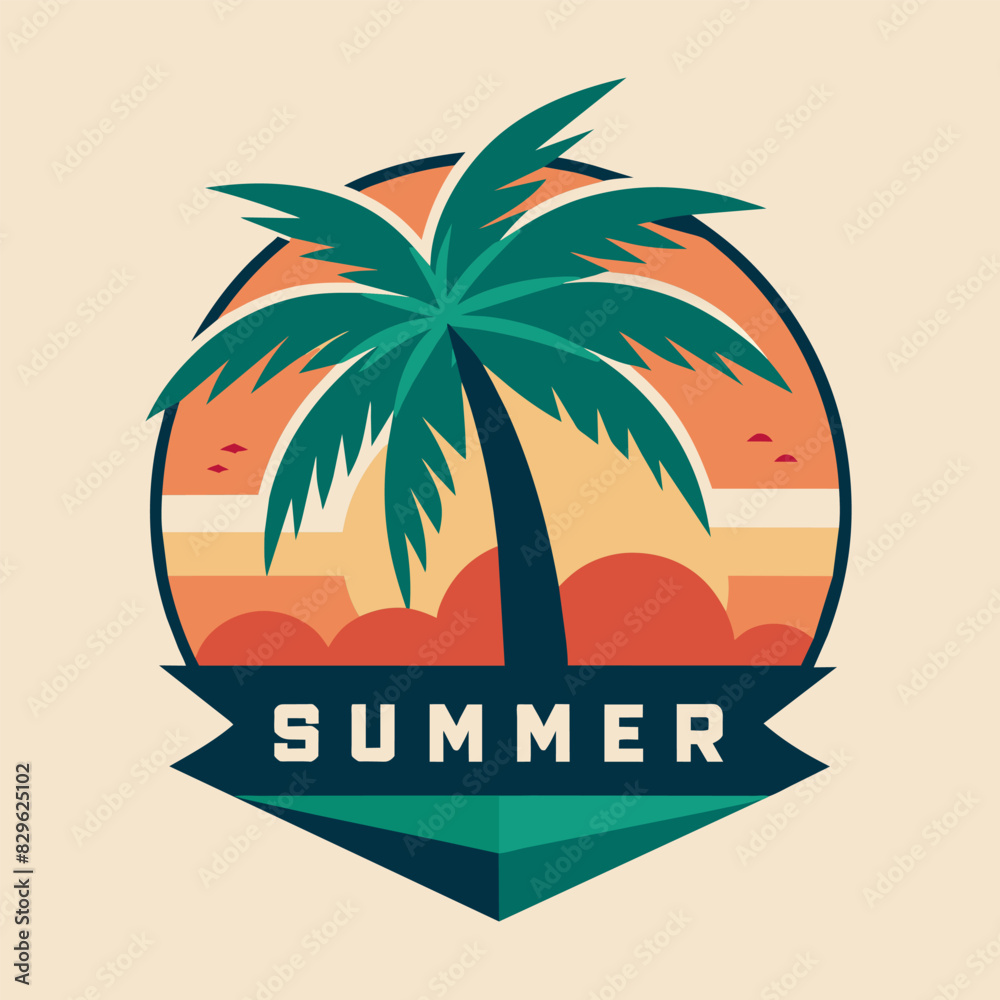 Naklejka premium Logo Emblem Summer Season Coconut with Trees for your design logo, community