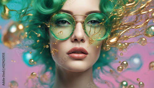 Portrait einer Frau mit Brille für Werbung im Schaufenster für Optiker. Vektor - Grafik photo