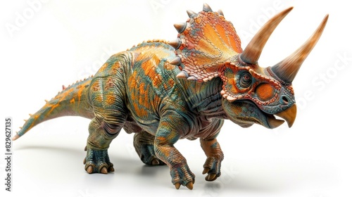 Majestic Triceratops Striking a Dynamic Pose Against White Studio Backdrop