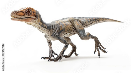 Stealthy Velociraptor - Dinosaur in a Prowling Stance on White Background