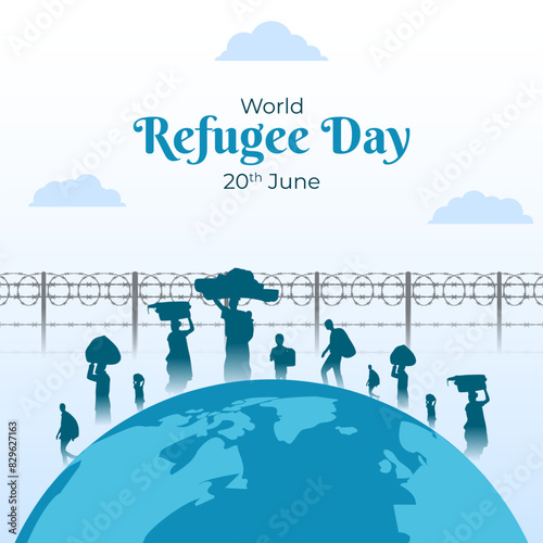 Vector illustration of World Refugee Day social media feed template