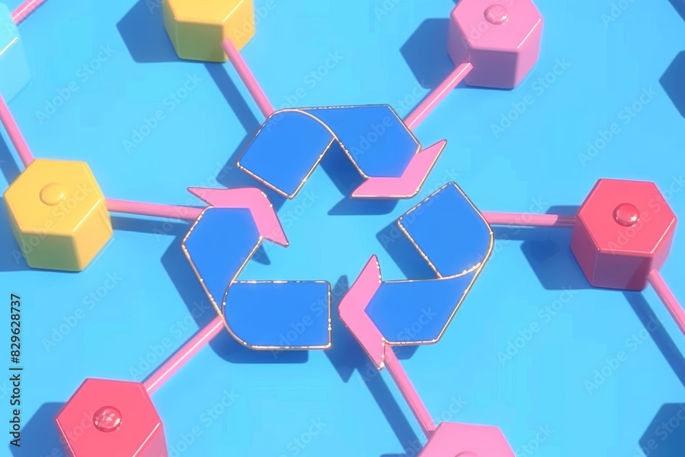 Illustrate a 3D model of a recycle icon with connected dots ...