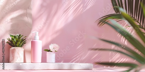 cosmetology, face care product, minimalism, photo of stock, place of the text pink color, mockup template