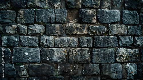 Ancient stone wall of an 18th century castle or fortress with weathered and cracked bricks in close up view.