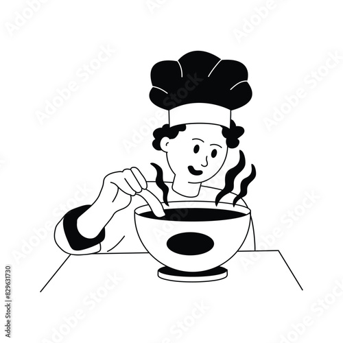 Chef making beef soup, eid al adha concept illustration