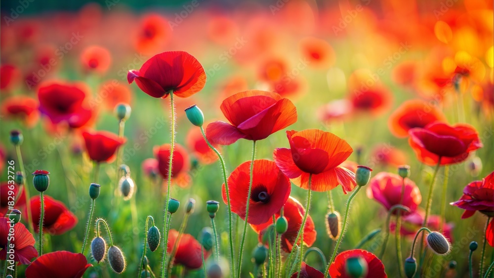 Poppy Field Blur: A red and green blurred background featuring the striking beauty of a poppy field in summer.
Poppy Field Blur: A red and green blurred background featuring the striking beauty of a poppy field in summer.