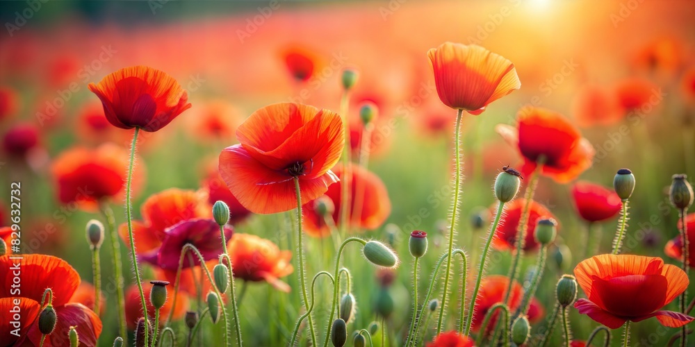 Poppy Field Blur: A red and green blurred background featuring the striking beauty of a poppy field in summer.
Poppy Field Blur: A red and green blurred background featuring the striking beauty of a poppy field in summer.