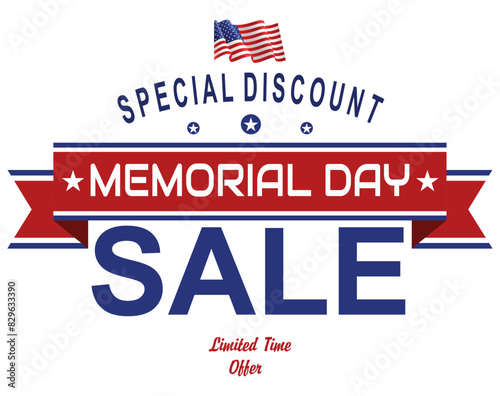 Memorial Day Sale Illustration with Flying Flag Pattern Stars in Patriotic Soldier Silhouette on Light Background. Vector American USA National Celebration Design with Typography Lettering for Coupon