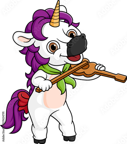 The fantastic unicorn plays a violin