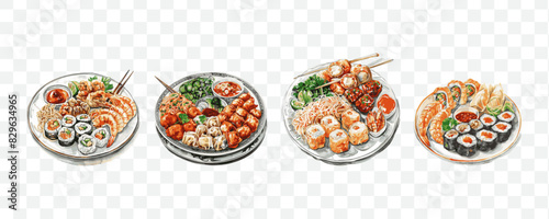 Asian cuisin watercolor transparent isolated vector