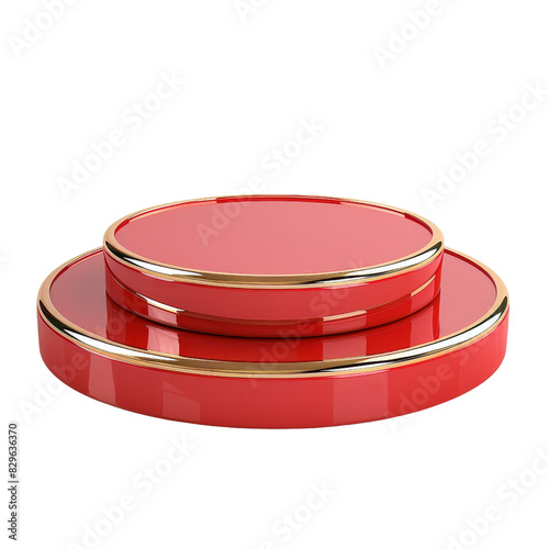 Red round pedestal, isolated on transparent background, ideal for product display, exhibitions, and luxury photography.