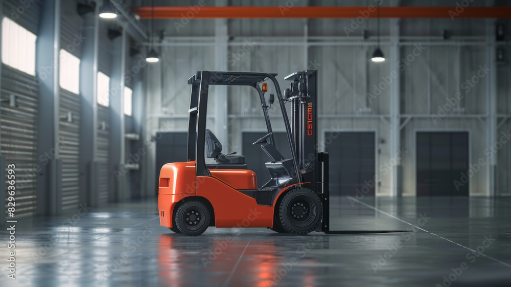 Forklift working in warehouse. Electric loader for loading