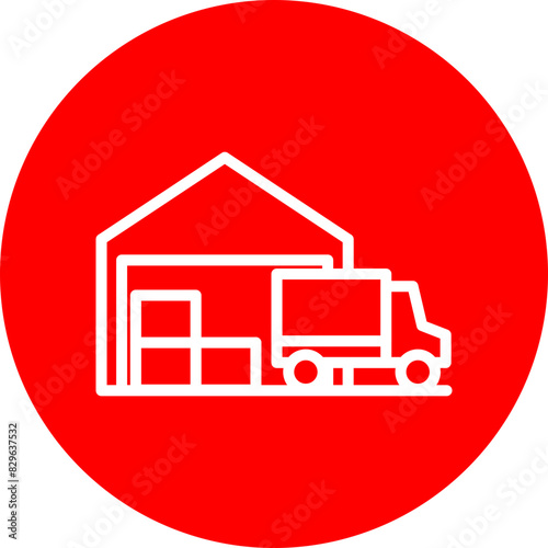 Warehouse Line White Circle Red Icon Design