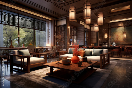 Interior design. Computer Generated Image Of Modern apartment living room. Architectural Visualization. 3D Render.  © aiqing