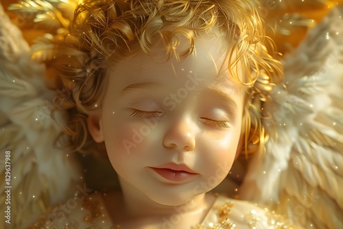 Endearing Angelic Cherub Portrait with Ethereal Celestial Backdrop