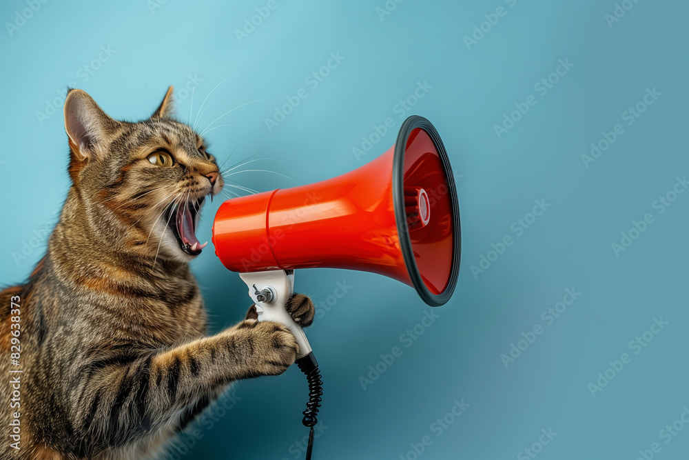 Fototapeta premium Cat Shouting into Megaphone