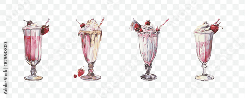 Milk shake watercolor transparent isolated vector