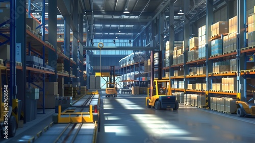 High-Tech Modern Logistics Hub Interior with Automated Systems and Efficient Workflow
