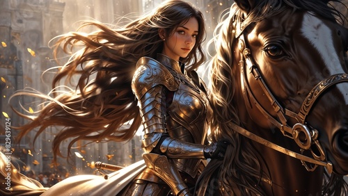 A Knight is riding her horse after the Victory.