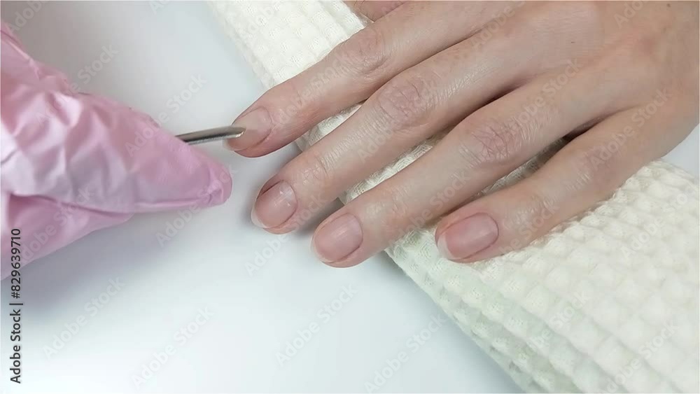 Gel polish manicure step-by-step video tutorial. Step 1 Nail cuticles push back and lift with the nail pusher Gel polish manicure step-by-step video tutorial. Step 1 Nail cuticles push back and lift with the nail pusher