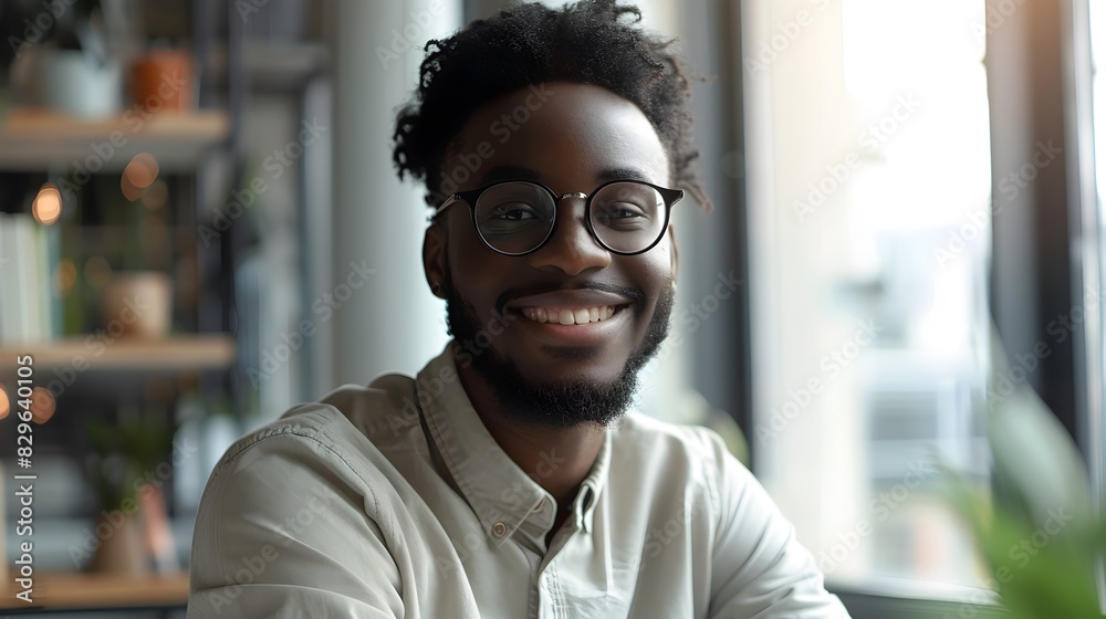 Fototapeta premium Cheerful Young Mentor Exuding Positive Energy and Expertise in the Workplace