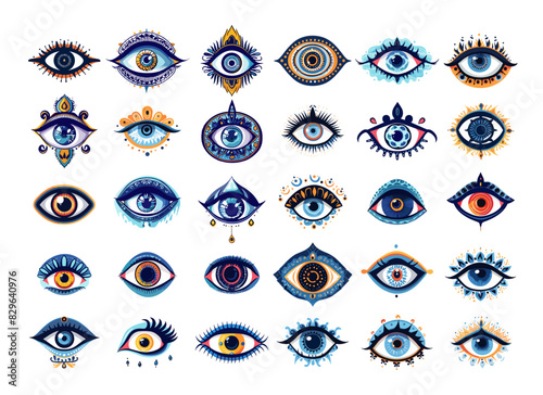 Nazar eye cartoon vector set. Arabic multicultural amulet evil spoilage talisman protection ethnic symbol, illustration isolated on white background