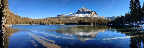 blue sky ,clean sky, coastline, panorama, aspect ratio 3:1, panoramic, mountain, snow