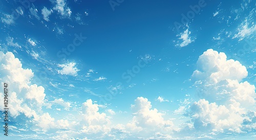 夏の空と入道雲のアニメ風イラスト