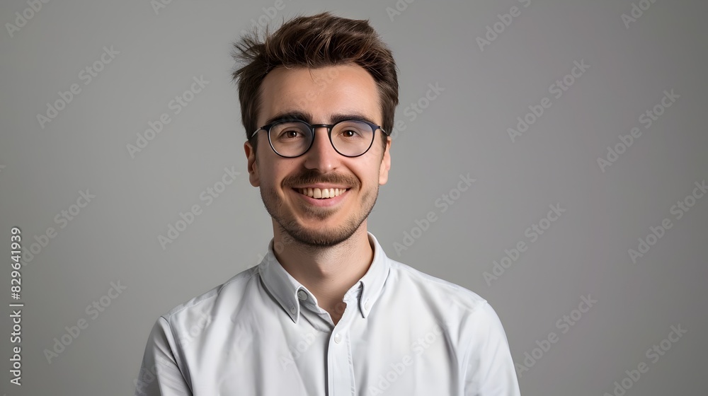 Confident and Friendly Young Manager Posing in Corporate Office Setting Confident and Friendly Young Manager Posing in Corporate Office Setting