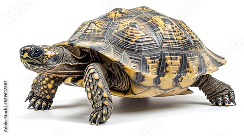Hermann tortoise turtle d'hermann testudo hermanni isolated white background studio lighting profile view side view entire full whole