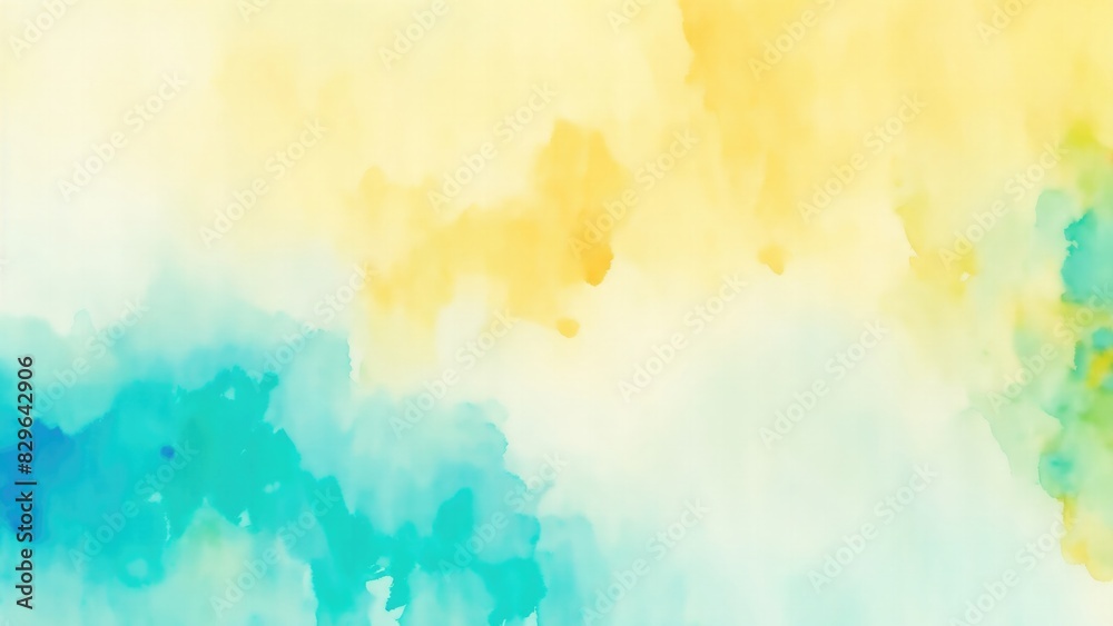Colorful Blue green yellow beige and orange watercolor background of abstract with paint blotches and soft blurred texture